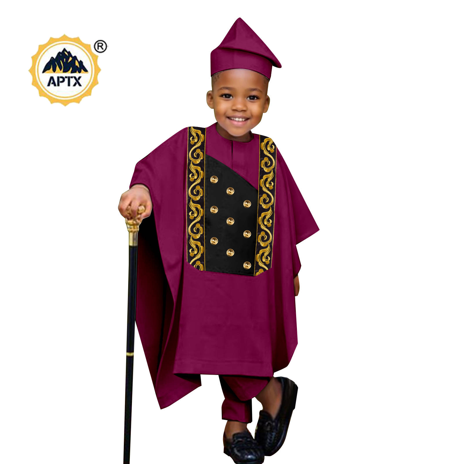 Africa Clothes for Boy Outfits Embroidery Button Robe Top and Pants Matching Hat Bazin Riche Children Kid Muslim Sets 2446044