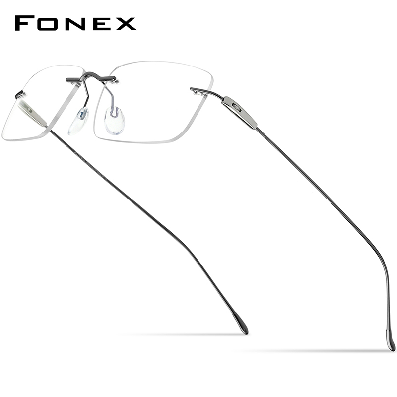 FONEX Titanium Glasses Frame Men Brand Design Square Rimless Frameless Eyeglasses Women Ultralight-Weight Japanese Eyewear 85708