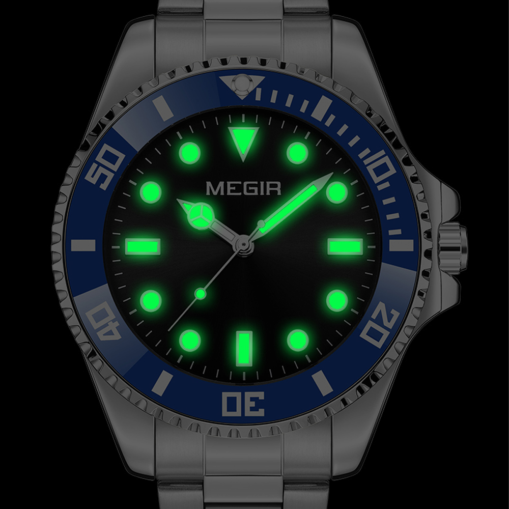 MEGIR Brand Fashion Men's Quartz Watch Steel Strap Display Calendar Watches Classic Man Luxury Waterproof Wristwatch Clock