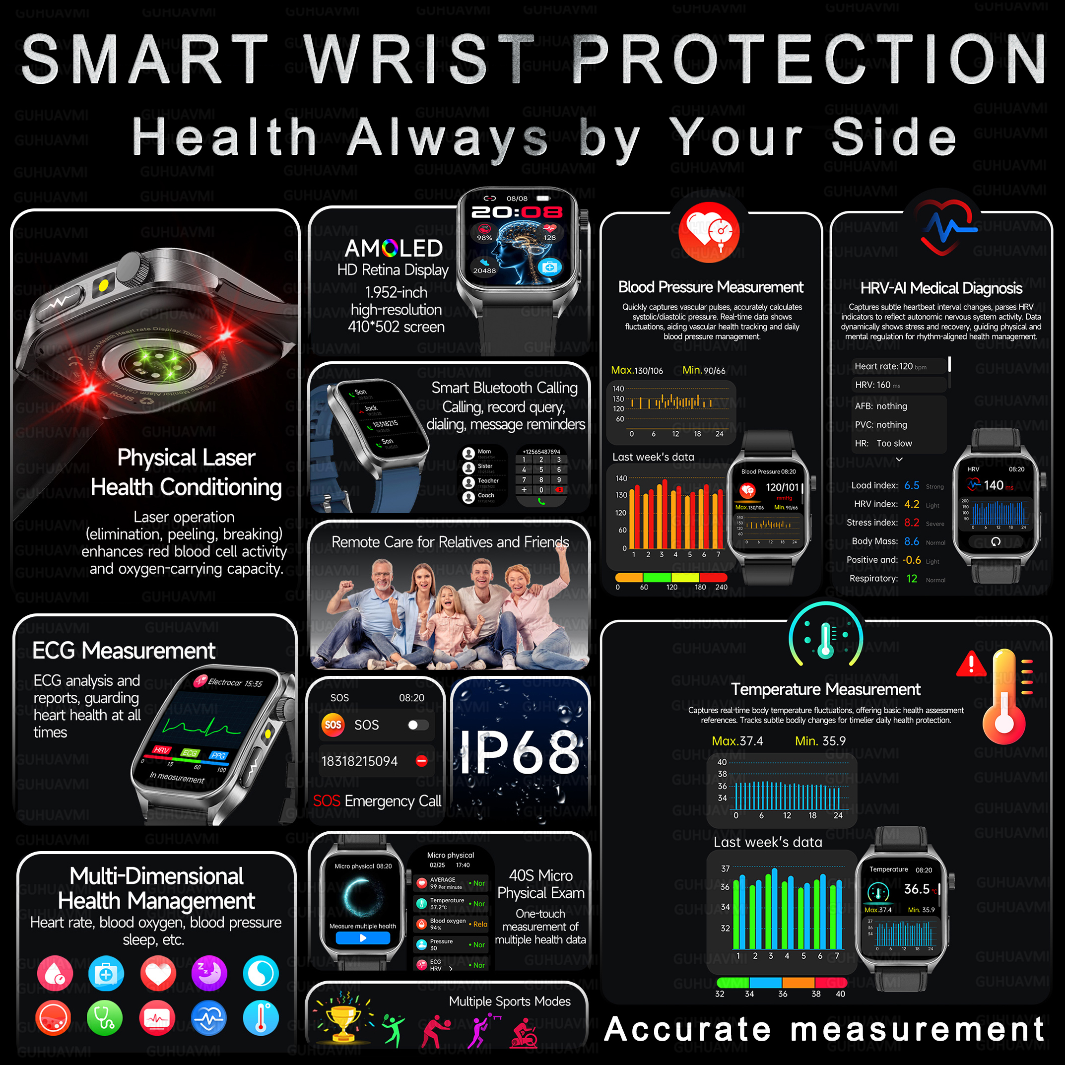 2025 New AI-GPT  Diagosis ECG Health Smart Watch Men Blood Pressure Lipid Uric Acid  Intelligent Q&A Health smart bracelet  Men
