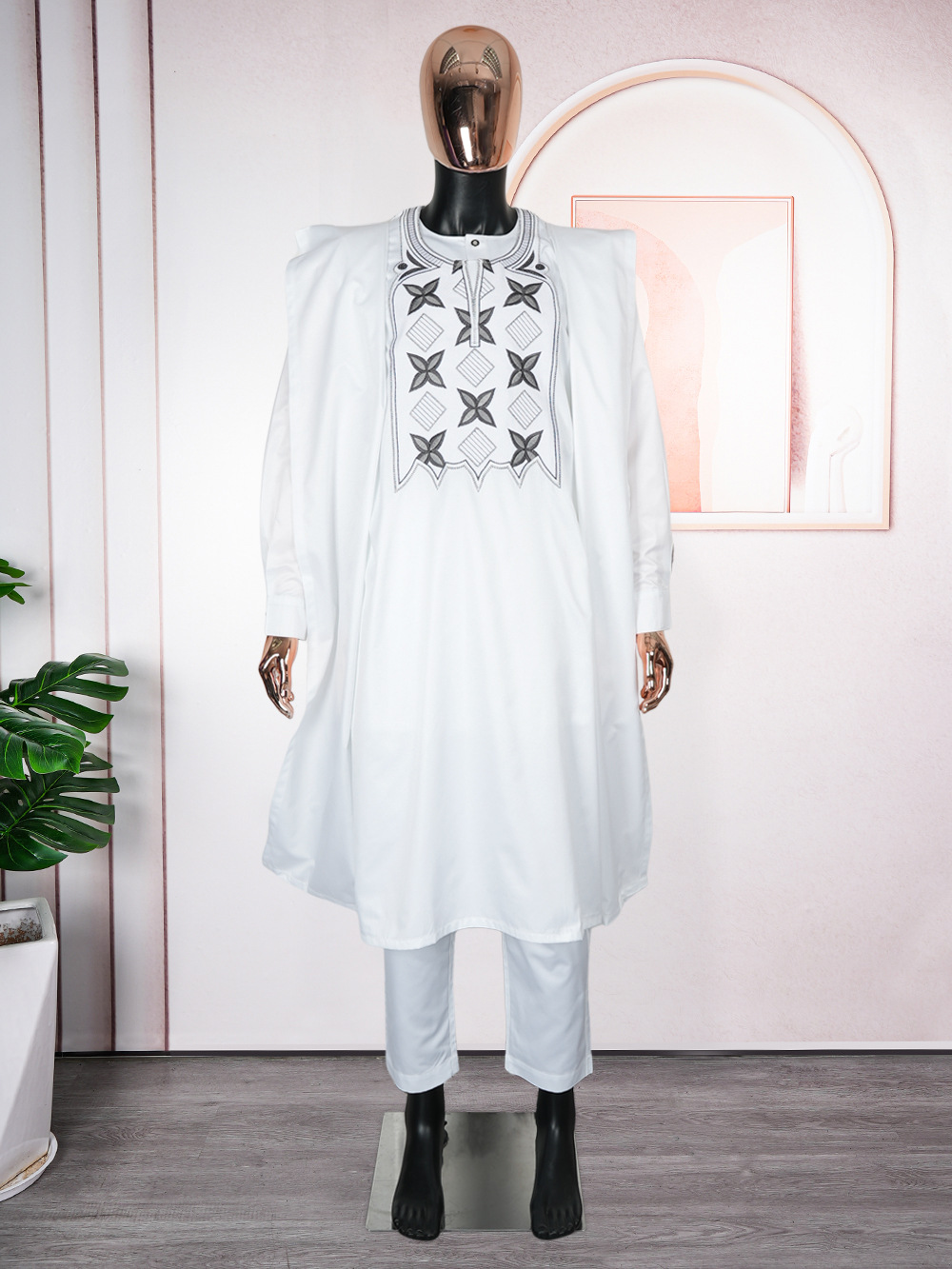 2025 New African Clothes for Men Dashiki Tradition Outfit Robe Embroidery Tops Pants Suits Bazin Muslim Wedding Party Clothing