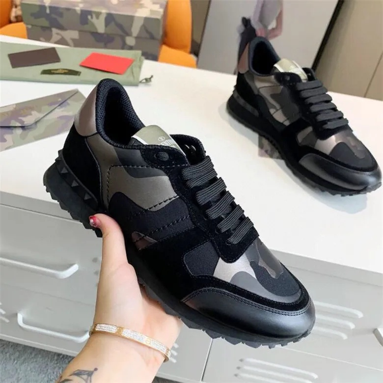 Men's Low Top Canvas Sneakers Rivet Camouflage Sports Casual Trendy Shoes Spring Autumn Leather Sole Adult China Made