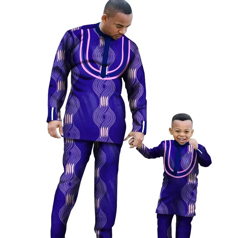 African Parent-child Clothing Long Sleeve Slim Fits Dashiki Outfits for Father Boys Fashion Men African Clothes Sets Wyq340