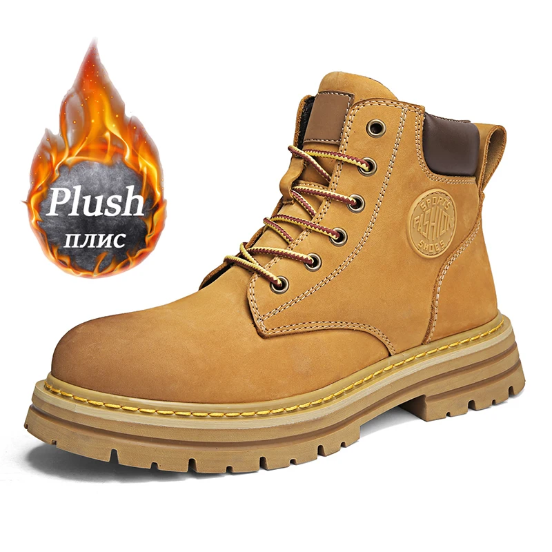 Boots Men High Top Boots High Quality Women Leather Shoes Fashion Outdoor Sneakers Men Lace Up Non-Slip Ankle Boots for Couple