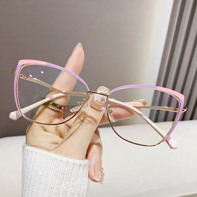 R57481 Fashion Metal Cat Eye Anti Blue Light Glasses Frame Stylish Business Presbyopia Eyeglasses Customizable Prescription