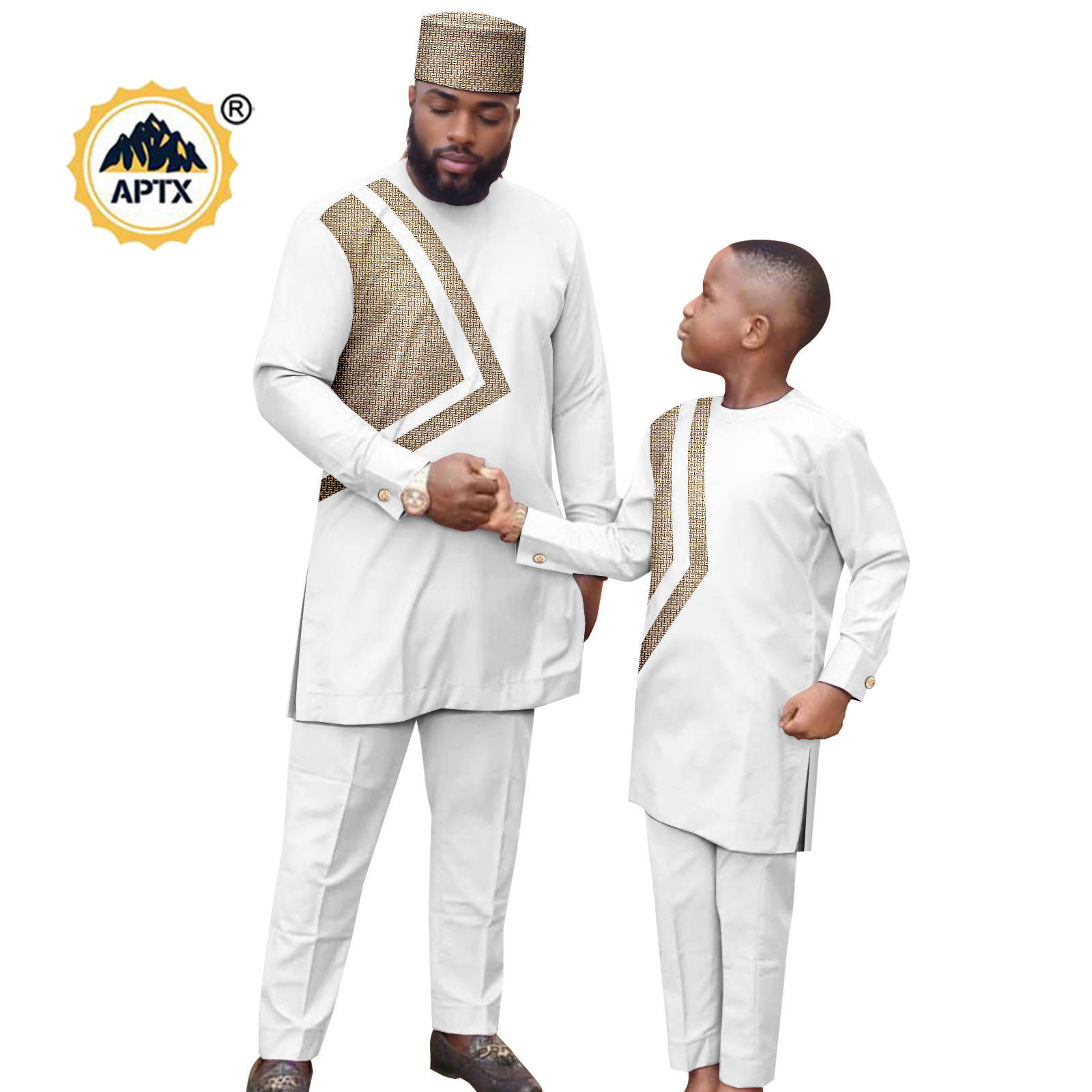 African Clothes for Family Dashiki Men Outfits Hat Top Shirt and Pant Sets Bazin Riche Father and Son Children Outwear 24F024