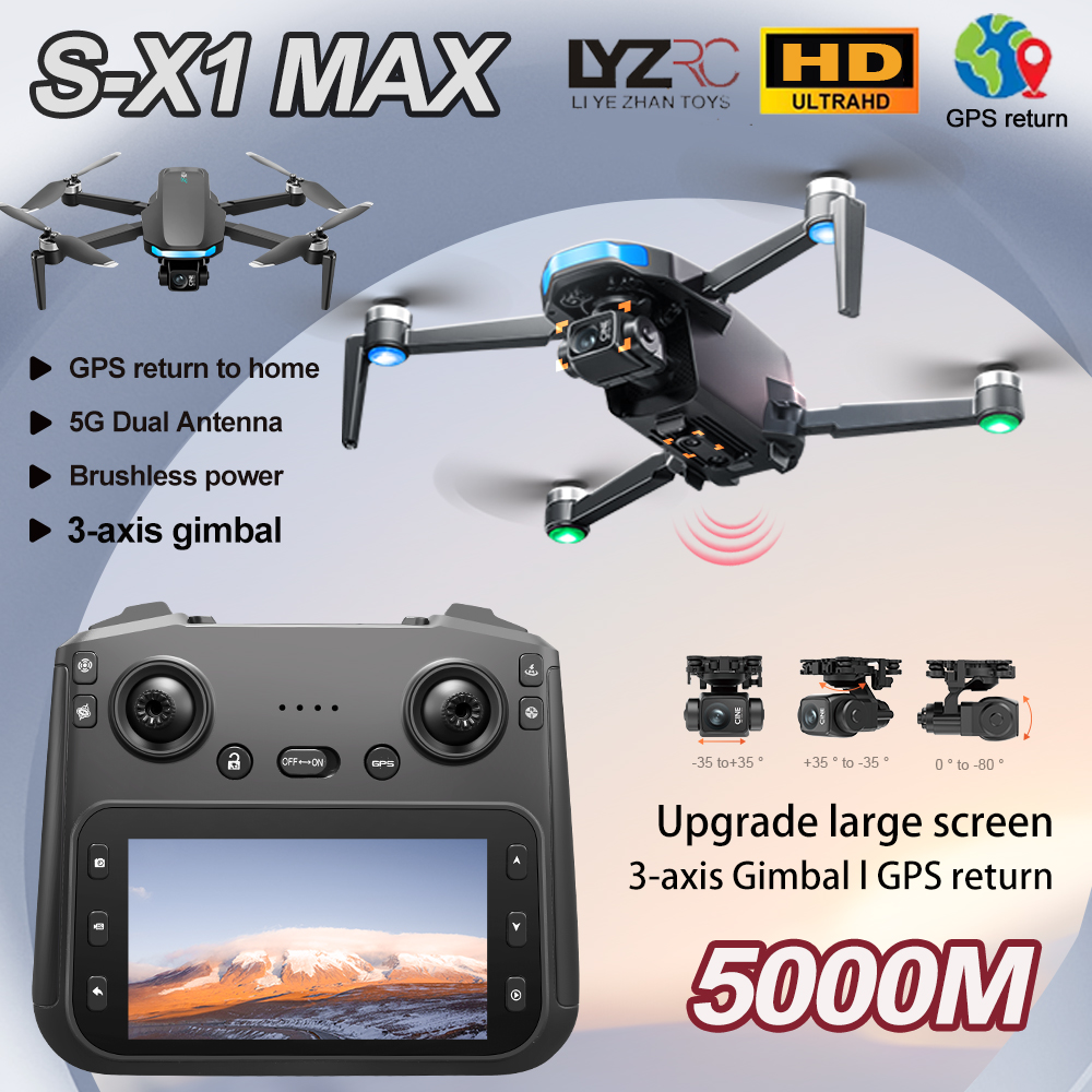 S-X1 MAX GPS Drone 4K Professional HD Camera 3-Axis Gimbal 5G Digital image transmission Large Screen FPV Dron RC Quadcopter 5KM