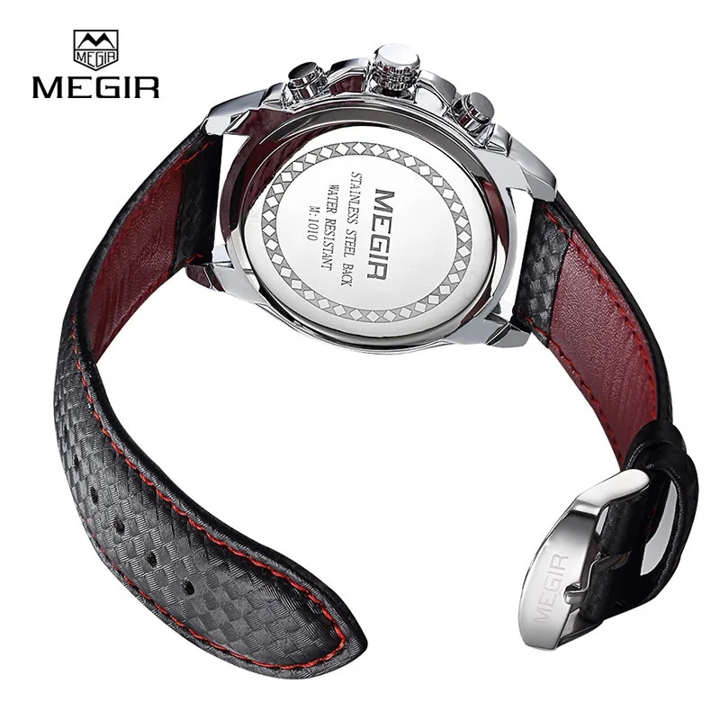 MEGIR 1010 Men's Quartz Watches Original Fashion Creative Clock Leather Strap Strap Analog Display Wrist Watches for Male Gift