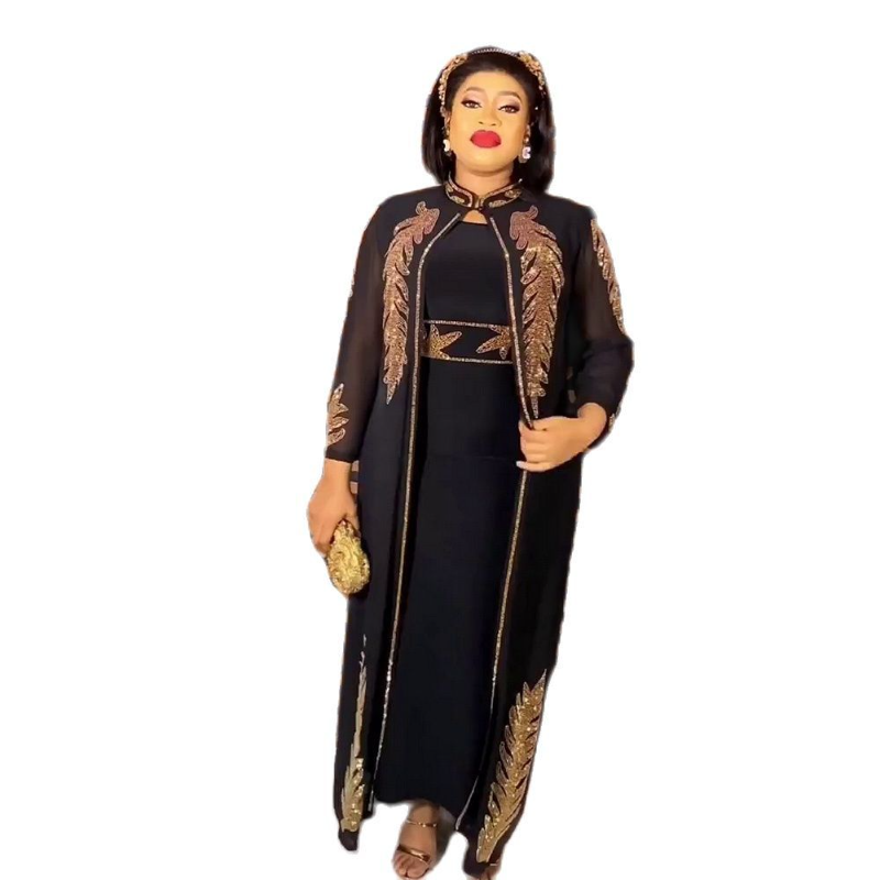 Customized  Customized Plus Size African Party Dresses for Women Chiffon Boubou Ankara Dashiki 2 PCS Set Outfit Dubai Kaftan Aba
