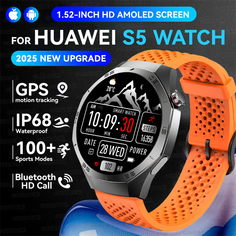 2025 New GUHUAVMI GT5 Pro Smart Watch Men HD AMOLED Screen GPS Motion trajectory HeartRate Bluetooth Call 1.52" SmartWatch IP68