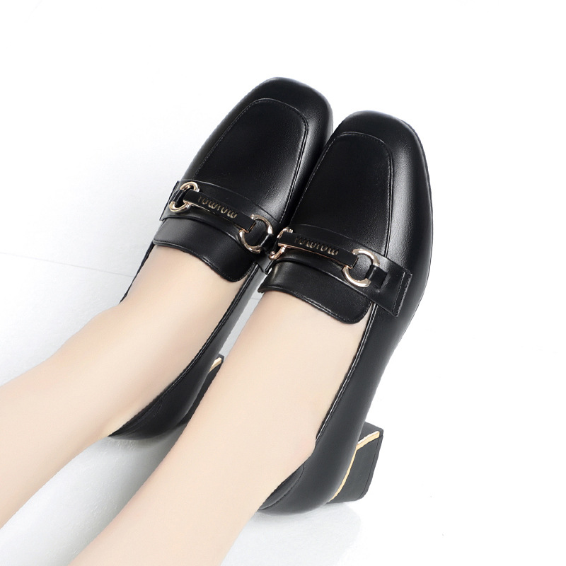 Women Pumps Fashion Classic Soft Leather Thick High Heels Shoes Square Toe White Black Wedding Dress Shoes Elegant Comfortable