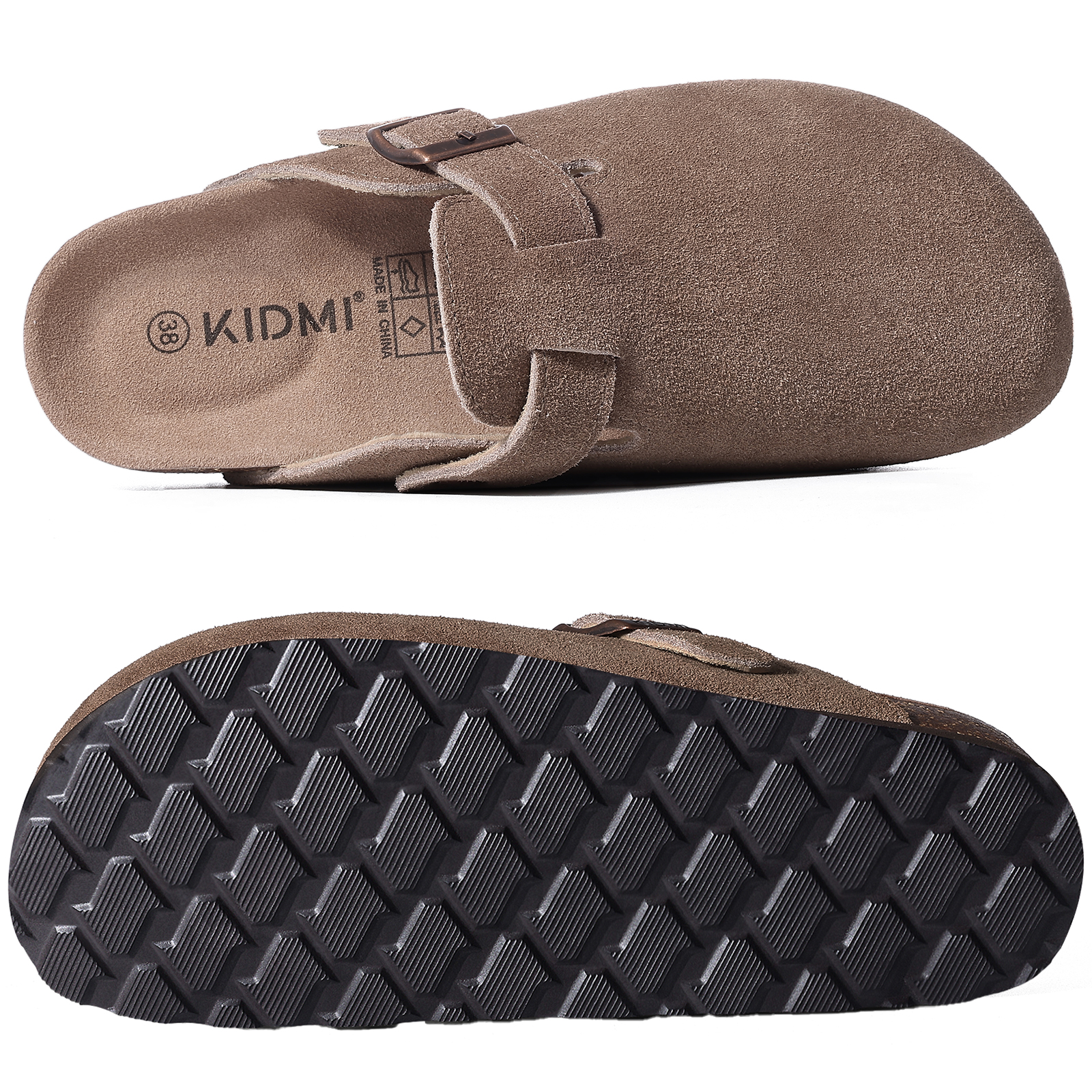 Kidmi New Genuine Suede Clogs for Women Men Clogs Soft Cork Footbed Mules Comfort Potato Shoes with Arch Support Beach Sandals