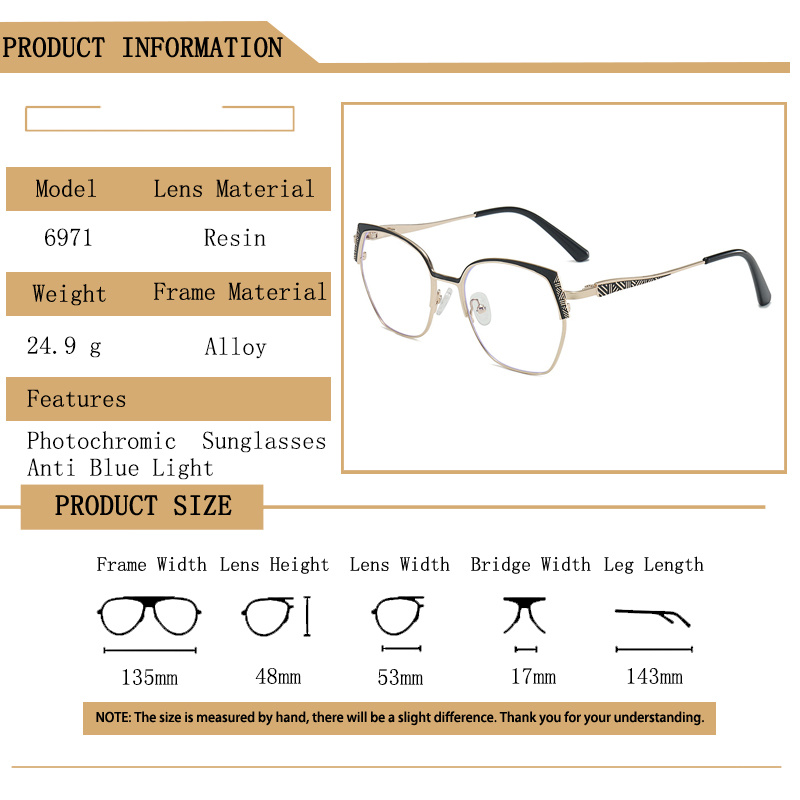 Fashion Brand Design Eyebrows Alloy Frame Photochromic Amblyopia Anti Blue Ray Women Sunglasses Hyperopia Prescription Glasses