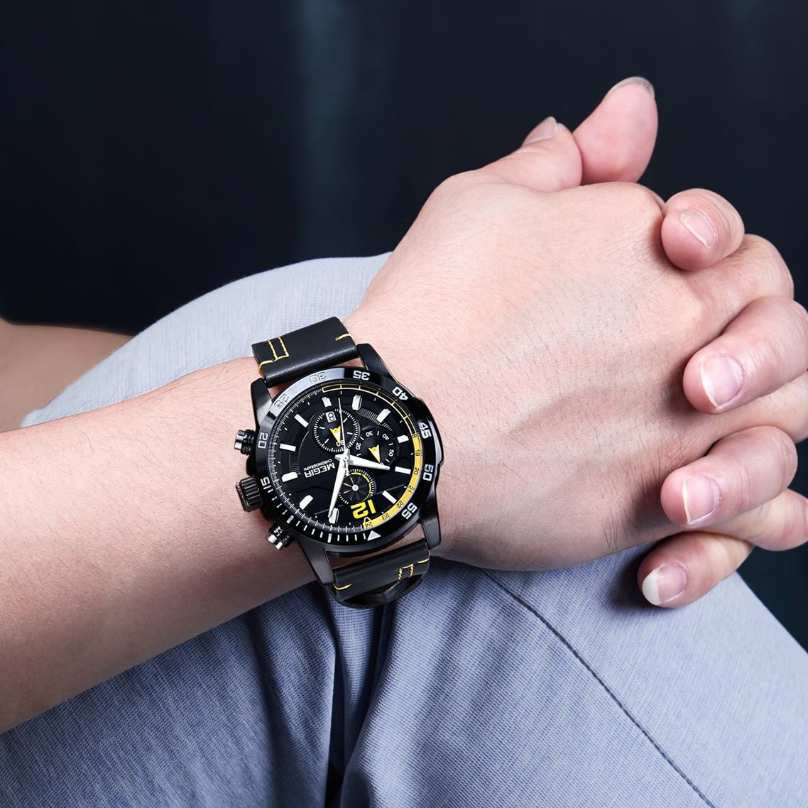 MEGIR Brand Original Men Watches Quartz Chronograph Luxury Leather Strap Sports Military Watch Waterproof Date Clock Wristwatch