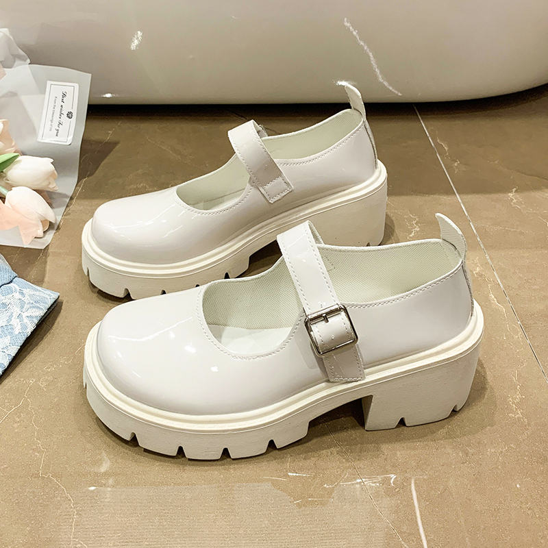 Thick-soled Small Leather Shoes for Women's Spring 2025 New Retro Round Head One-word Buckle Single Shoes