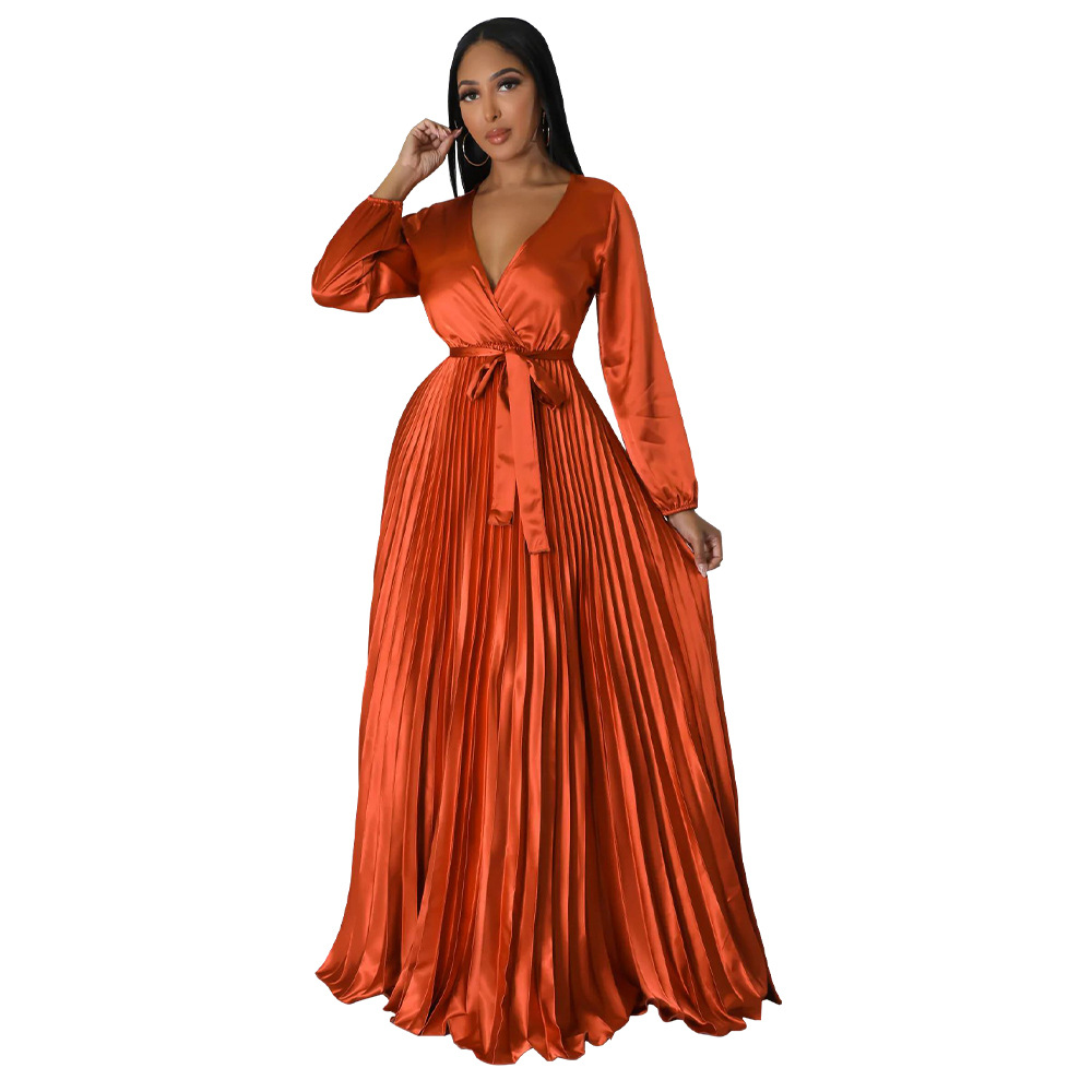 2 PCS XL-5XL Dashiki African Clothes for Women Autumn Fashion Long Sleeve V-neck Polyester Pleat Top Long Skirt Matching Sets