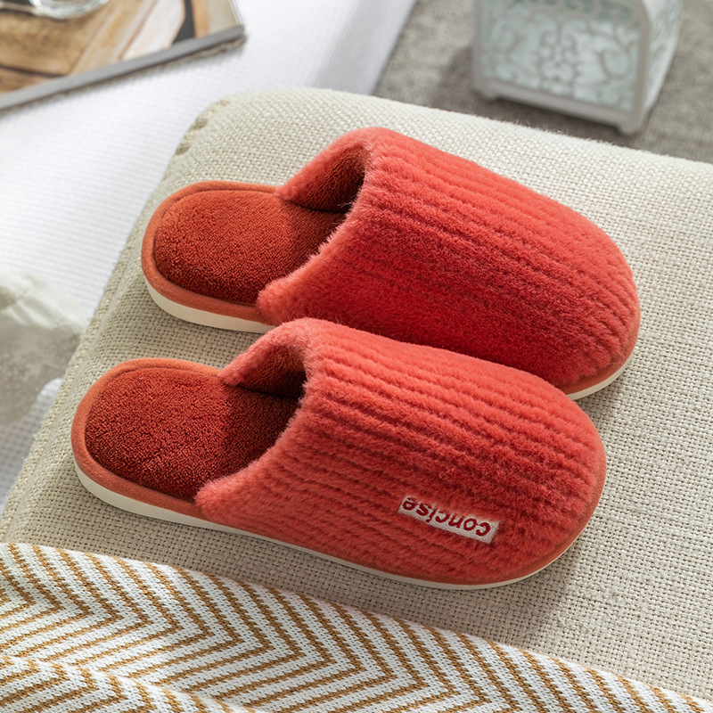 Indoor Slippers Women Men Autumn Winter Thick Sole House Warm Fur Shoes Couples Home Non-Slip Large Size Men'S Cotton Slippers