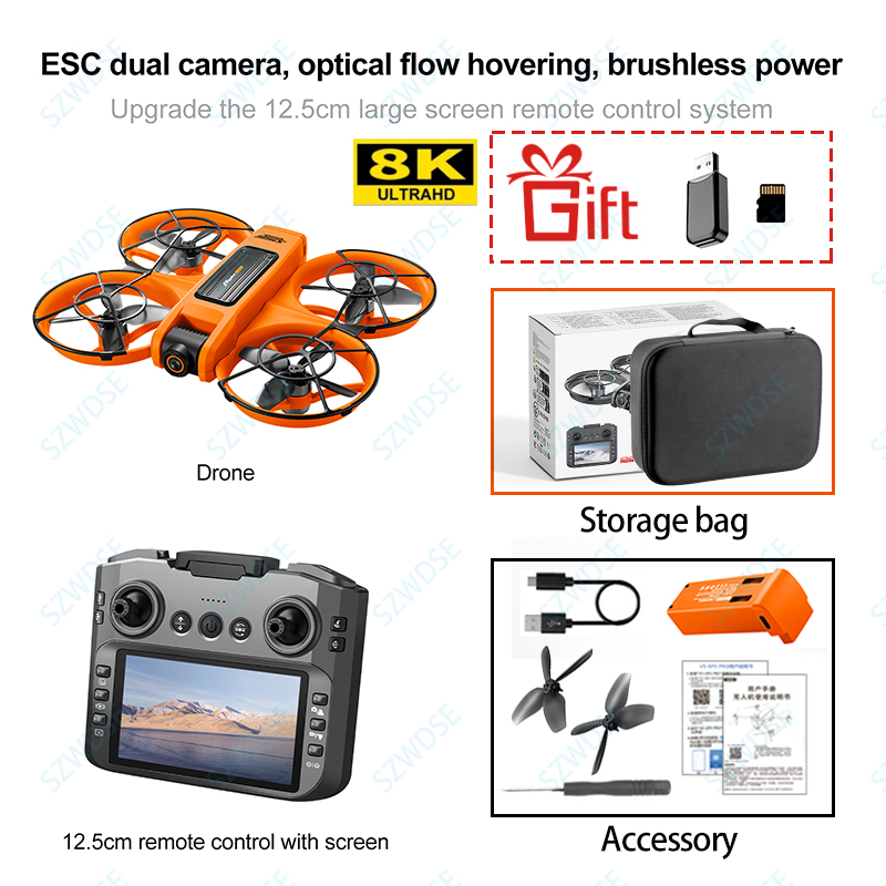 2025 S156 Screen Mini Drone With 90° Electric Adjustable 8K HD Camera WiFi Light Flow Drone Pocket Brushless RC Quadcopter Toy