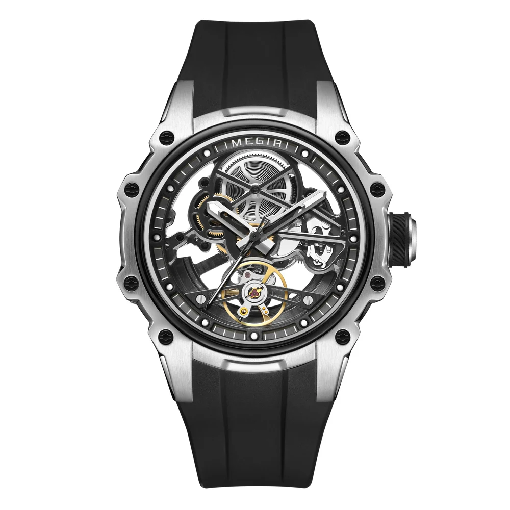 MEGIR Automatic Mechanical Luxury Watch Men Top Brand Stainless Steel 43mm Dial Watch Luminous Waterproof Men's Wristwatch
