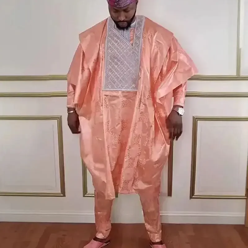 2025 New African Clothes for Men Dashiki Tradition Outfit Robe Embroidery Tops Pants Suits Bazin Muslim Wedding Party Clothing