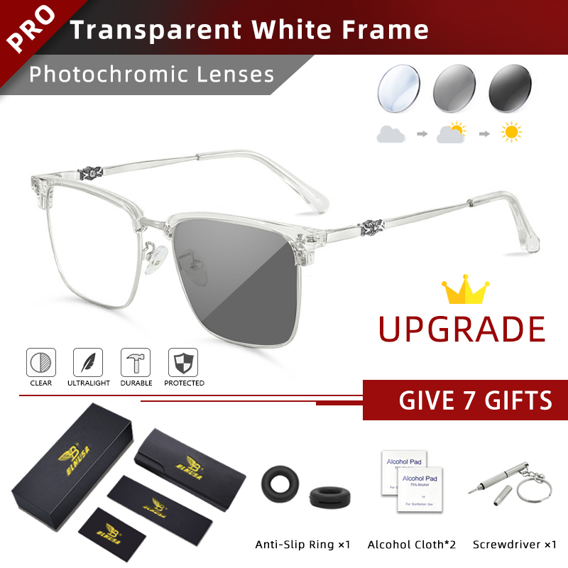 BLMUSA Men Classic Chrome Style Hearts Reading Glasses Anti Blue Light Myopia Glasses Photochromic Prescription Optical Eyewear