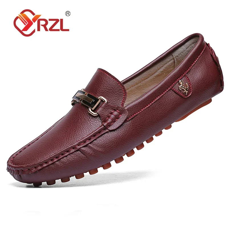 YRZL Shoes Men Handmade PU Leather Loafer Casual Driving Flats Slip-on Shoes Luxury Comfy Moccasins White Loafers Shoes for Men