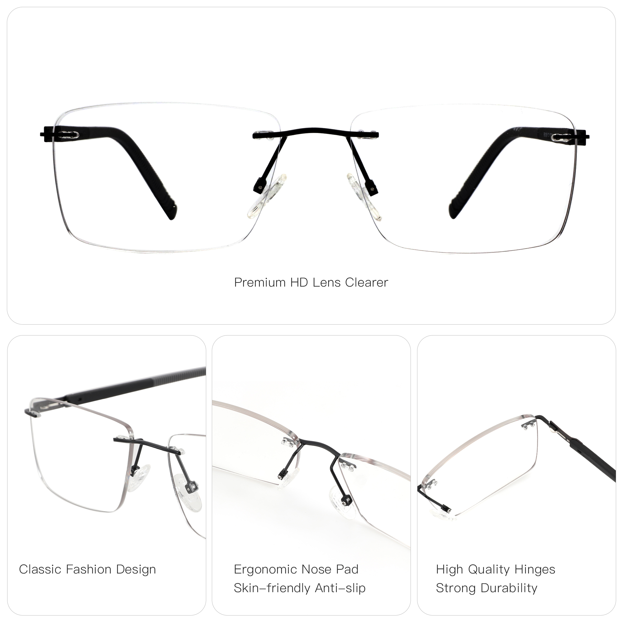 ZENOTTIC High-quality Rimless Rectangle Prescription Glasses Anti Blue Light/Photochromic Optical Eyeglasses For Men