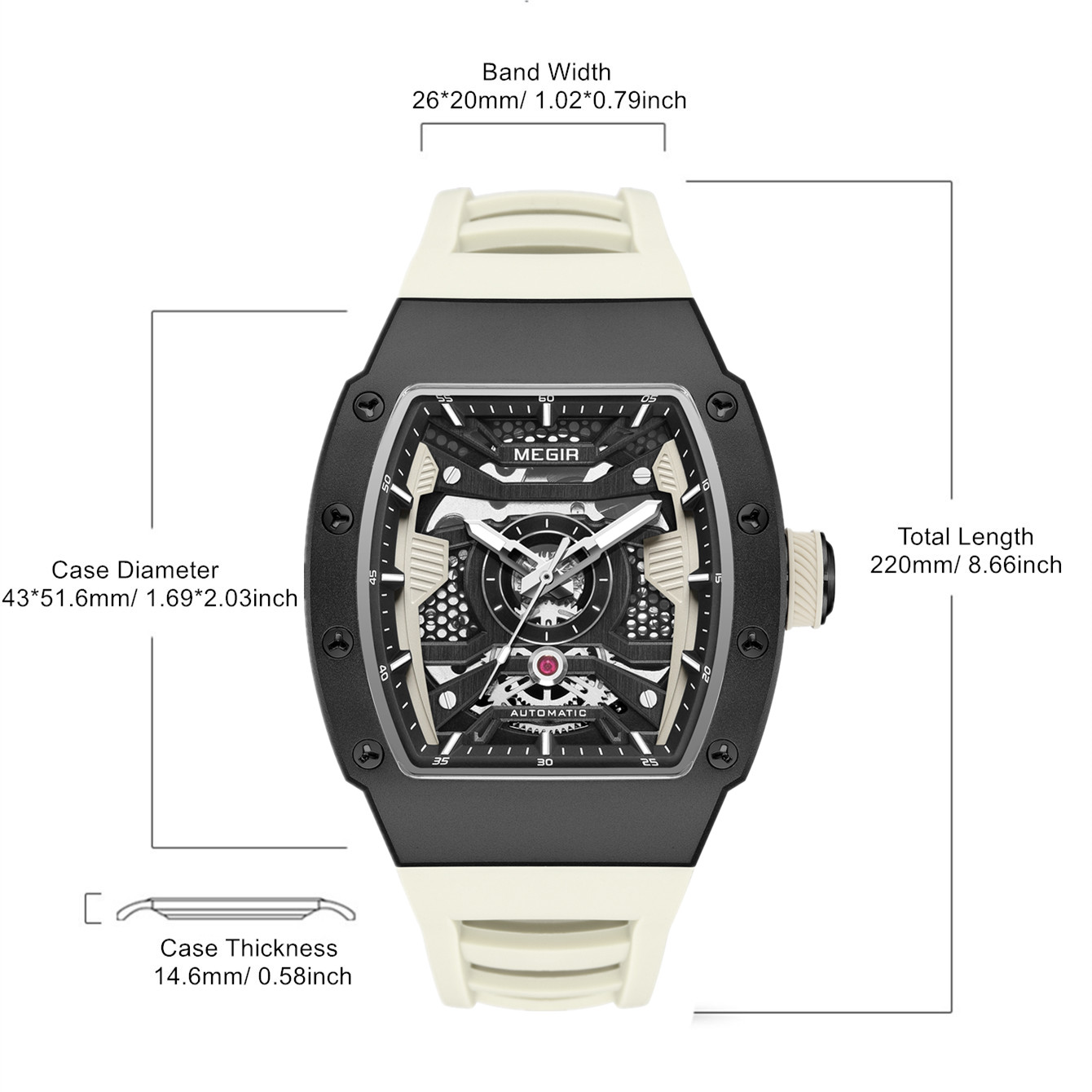 MEGIR Brand Automatic Movement Watches for Men Fashion Waterproof Stainless Steel Case Mechanical Wristwatch Montre Homme 8604