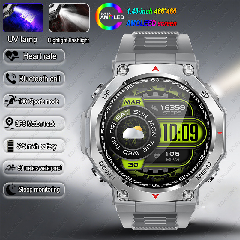 2025 NEW For HUIAWE GPS Smart Watch Men 10ATM IPX8 Waterproof Smart Watches Compass Altimeter Barometric 1.43'' AMOLED Bracelet