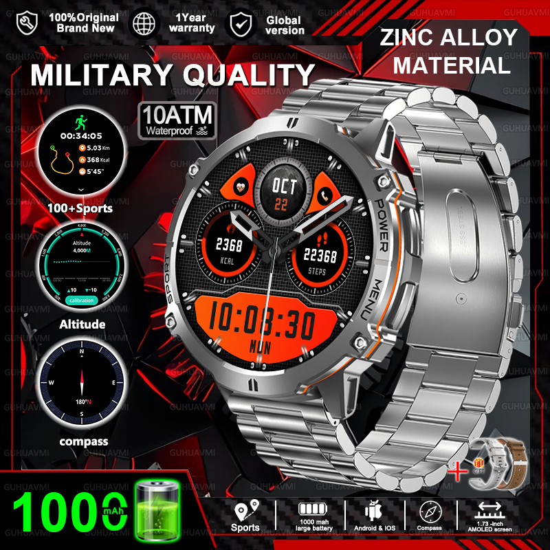 2025New T-Rex 3 GPS SmartWatch 1000mAh Battery AMOLED HD Men 10ATM&IP69K Waterproof Outdoor Fitness Military Call smart bracelet
