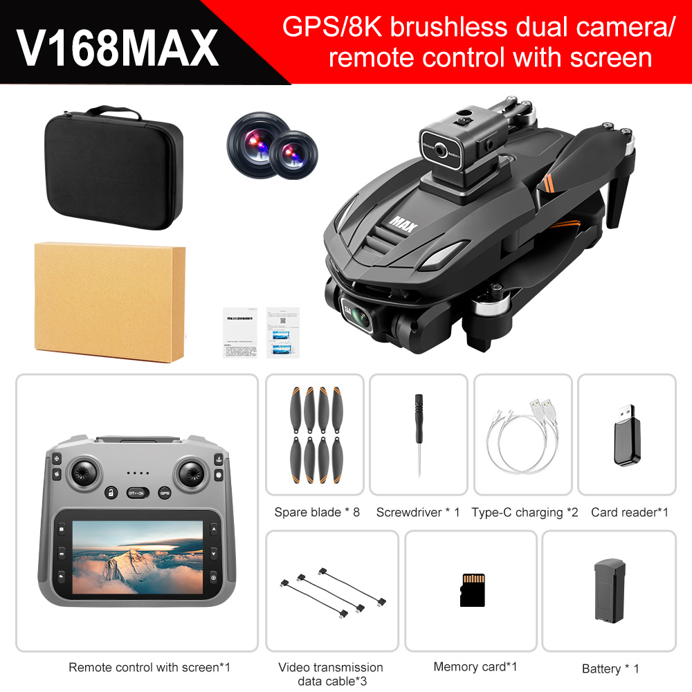 2025 New V168 Max Drone 8K Professional 5G GPS HD Dual Camera Photography 5KM Brushless Foldable Large Screen RC Quadcopter Toys