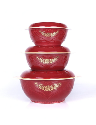 Red Ceramic Serving Bowls with Gold Embellishments