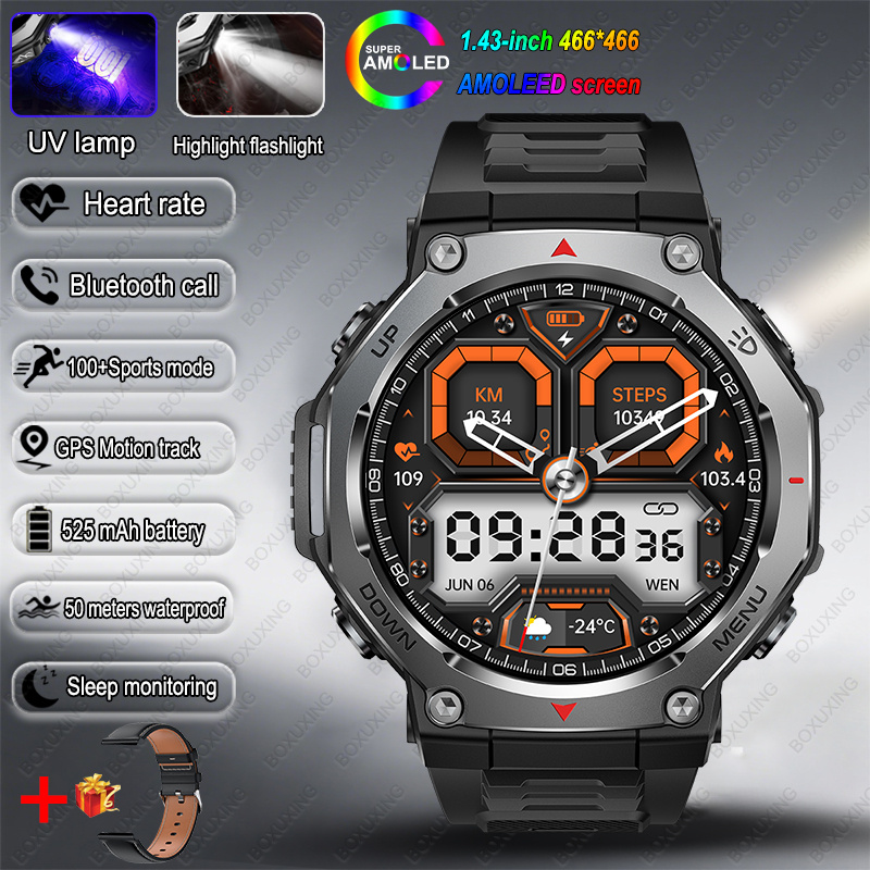 2025 NEW For HUIAWE GPS Smart Watch Men 10ATM IPX8 Waterproof Smart Watches Compass Altimeter Barometric 1.43'' AMOLED Bracelet