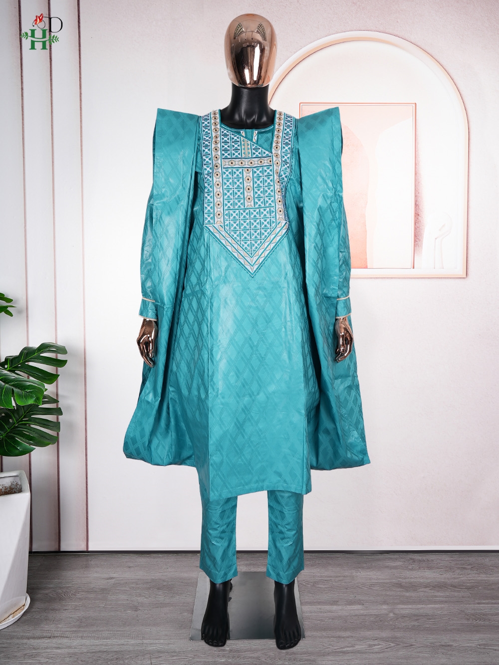 African Traditional Wear Formal Attire Bazin Riche Dashiki Thobe Green 3PCS Shirt Pant Robe Suit Agbada Men's Wedding Party 2025