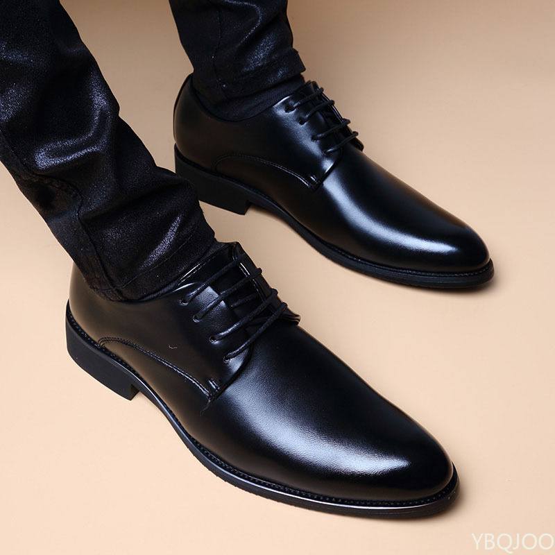 Spring summer pointed inner height increasing leather shoes for business casual and formal wear simple high-end men's shoes