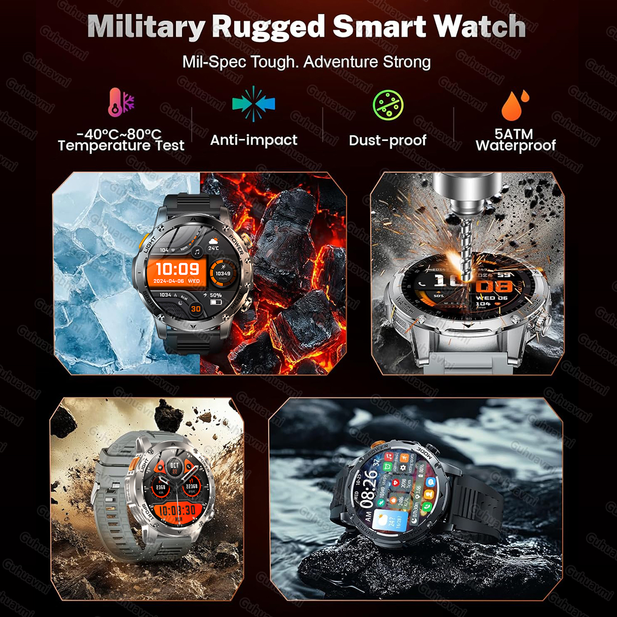 2025 New T-Rex 3 Military Grade 1000mAh Battery Smart Watch 5ATM Waterproof HD AMOLED LED Flashlight Call Men Sports Smartwatch