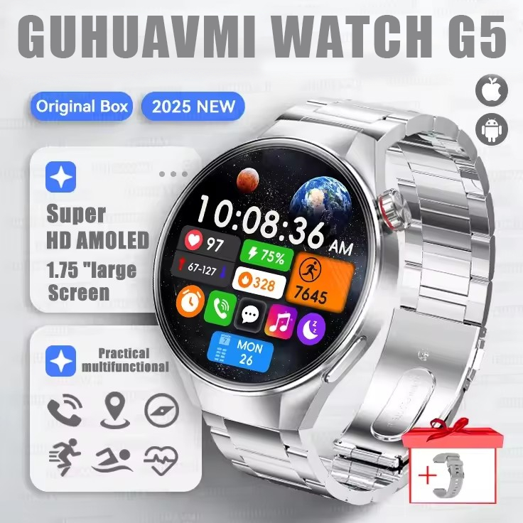 2025 New Originl Watch G5 PlUS Smart Watch 1.75" HD AMOLED Screen GPS track Heart Rate Bluetooth Call Compass Smartwatch for Men