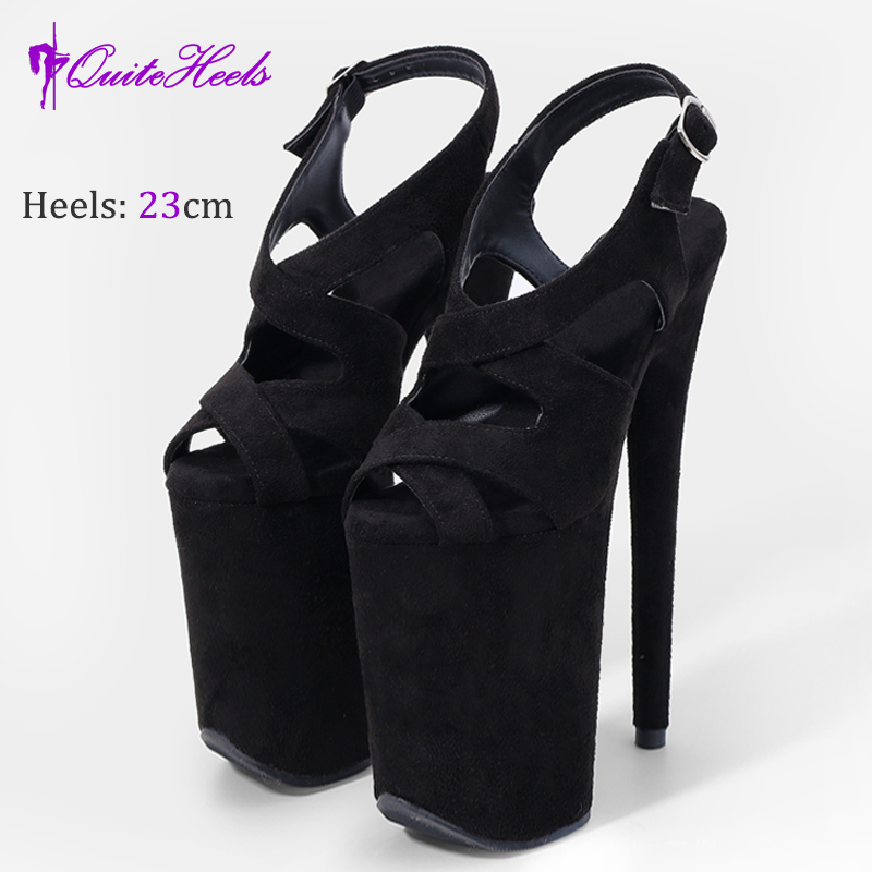 23CM High Heels Hot Hand-Made Suede Sexy Women'S Pole Shoes Stripper Heels Platform High Heel Sandals