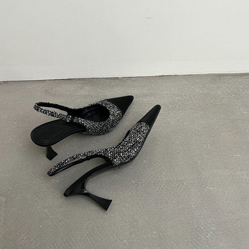 New style pointed-toe fashionable high-heeled shoes for women with thin heels open-back, shallow-cut and suitable foroutdoorwear