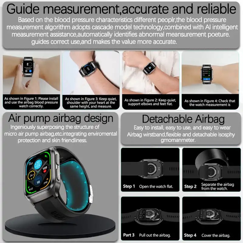 2025 New Air Pump Blood Pressure Accurate Measure Smart Watches Men Micro Physical Examination Fitness Sports Airbag SmartWatch