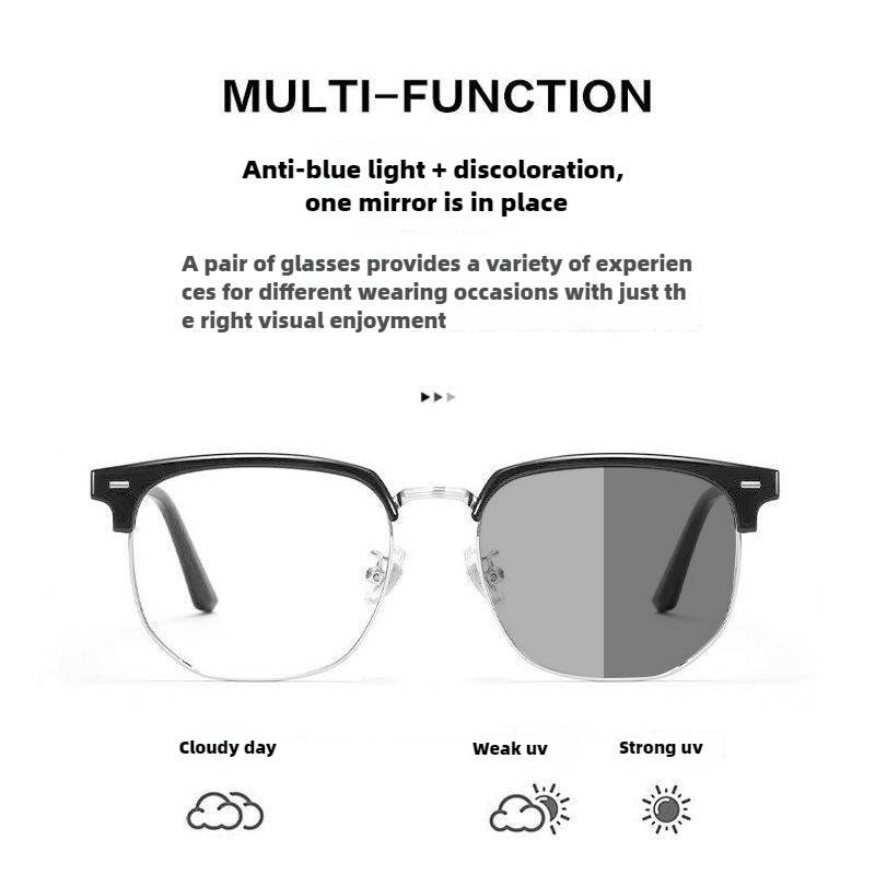 Photochromic Anti Radiation Glasses  Metal Eyeglasses Frames Transition Anti Blue Light 2 in 1 Eyewear