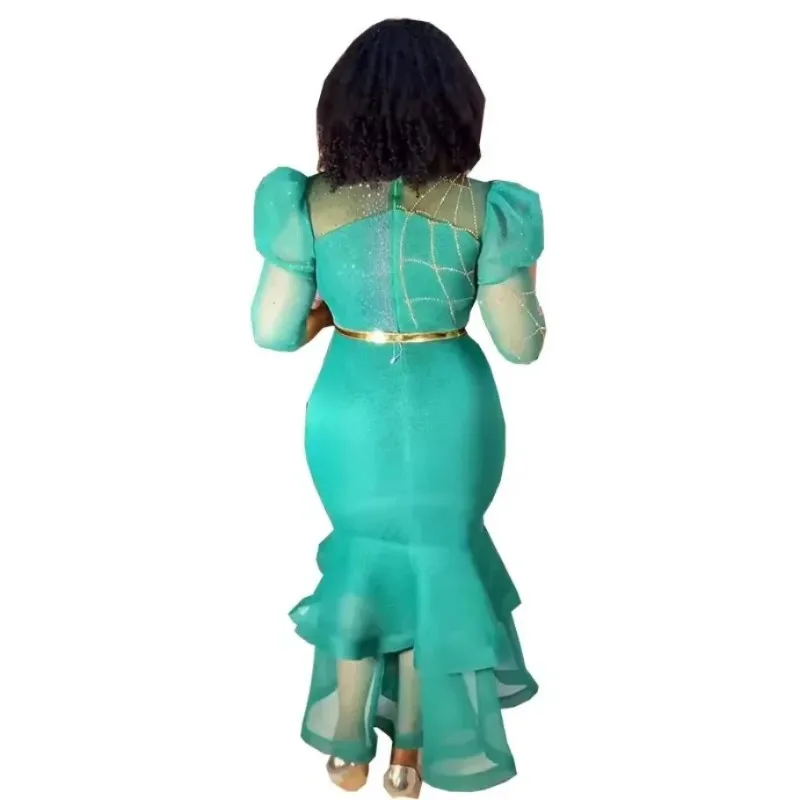 Customized African Dresses for Women Sequin Evening Wedding Party Mermaid Dress African Half Sleeve Long Dress Dashiki African C