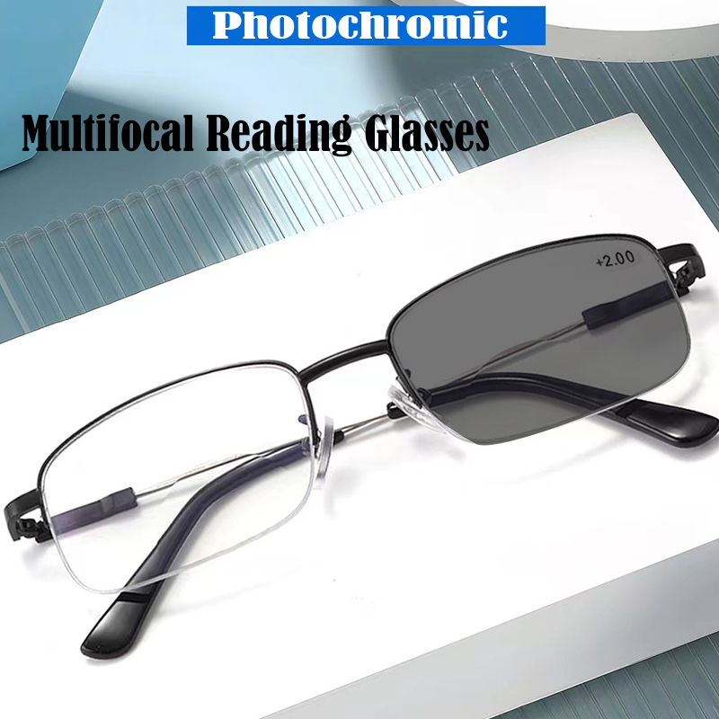 2025 Titanium Photochromeic Multifocal Reading Glasses Men Anti Blue Light Progressive Multifocus Reading Glasses Women 1.0-3.5