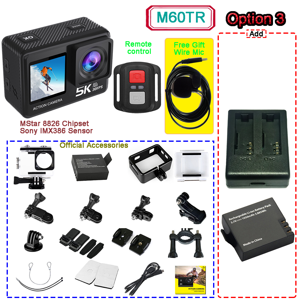 Action Camera 5K 4K60FPS EIS 48MP Wi-Fi Dual Screen 170D 8X Zoom Pre Record 30M Waterproof Sport Camera With Sony IMX576 Lens