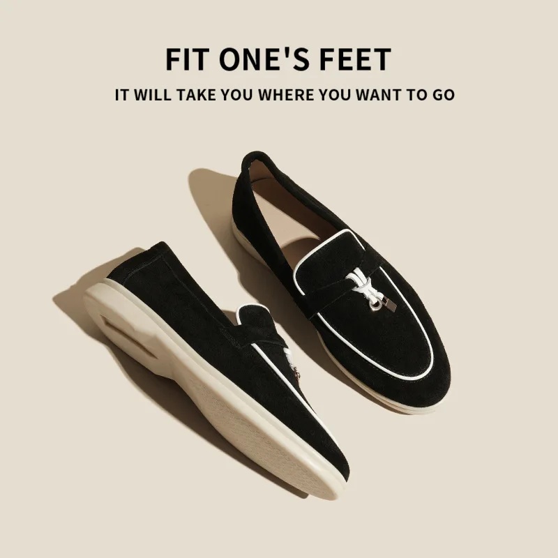 New Fleece Lined Genuine Leather Slip-On Loafers Flat Bottom Casual Shoes Men's Comfortable Soft Sole round Toe Flat Heel