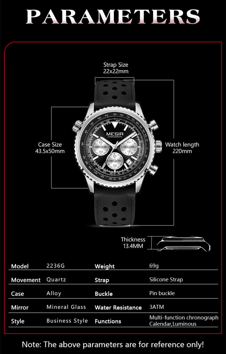 MEGIR Men's Sports Watches Top Brand Luxury Waterproof Silicone Quartz Chronograph Luminous Men Wristwatch Clock Reloj Hombre