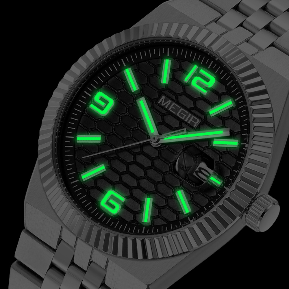 MEGIR Luxury Business Man Week Date Luminous Waterproof Watches for Men Stainless Steel Quartz  Fashion Men's Wristwatch