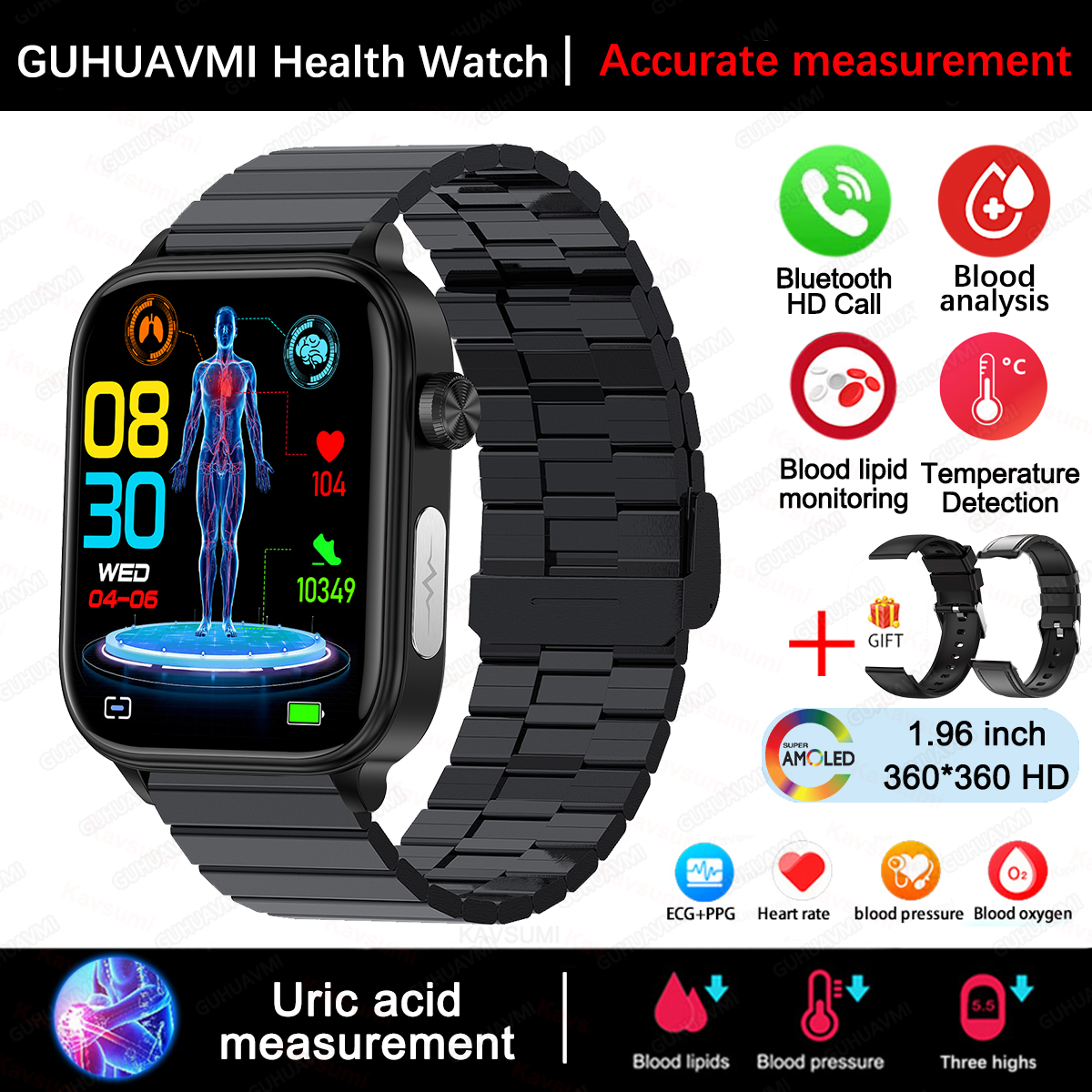 2025 New For XIAOMI ECG+PPG Blood Fat Uric Acid Health Smartwatch Men Women Heart Rate Blood Pressure Bluetooth Call Smart Watch