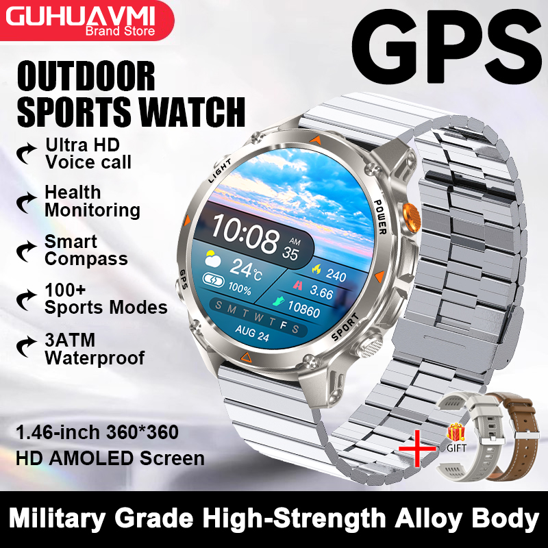 2025 New Military Bluetooth Call Smart Watch Built-in GPS Compass Barometric Altimeter 10ATM Waterproof Sports Smartwatches Men