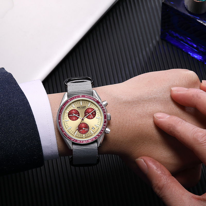 MEGIR 2247 Men's Luxury Quartz Watch Canvas Weaving Strap Chronograph Life Waterproof Calendar Leisure Fashion Men's Watch Gift